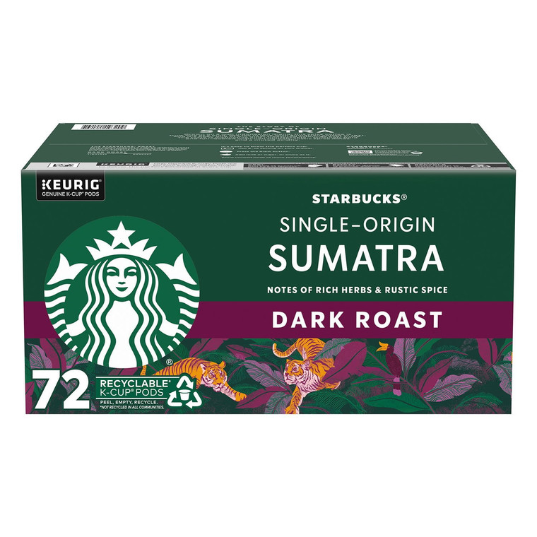 Starbucks Dark Roast K-Cup Coffee Pods, Single-Origin Sumatra, 72 CT