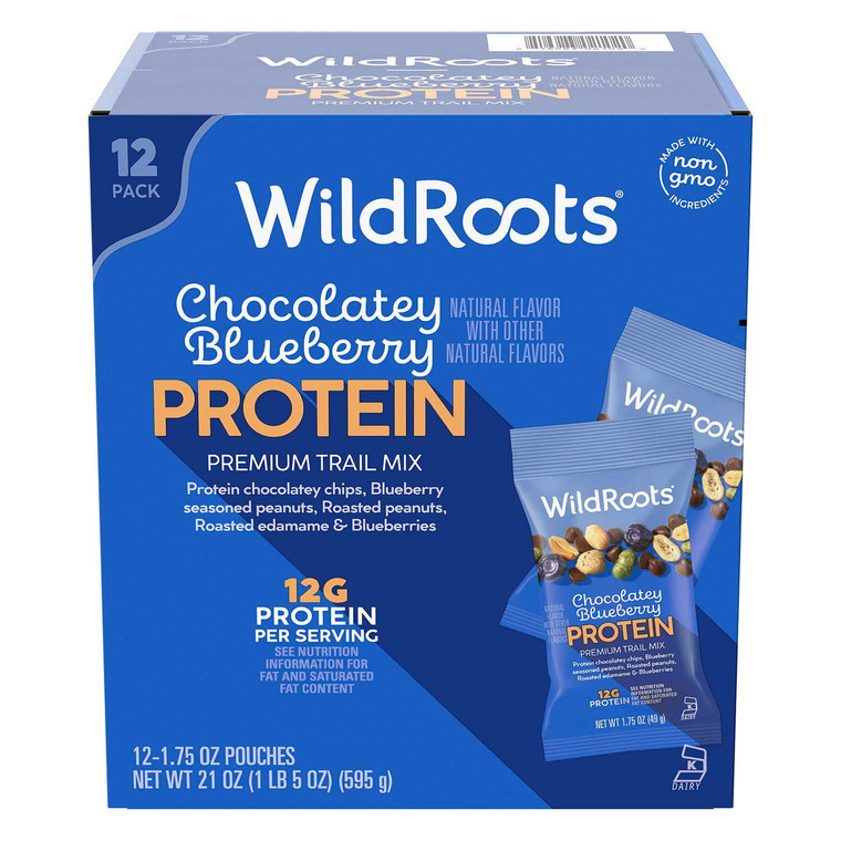 WildRoots Chocolatey Blueberry Protein Single Serve Trail Mix, 1.75 OZ, 12 Packs