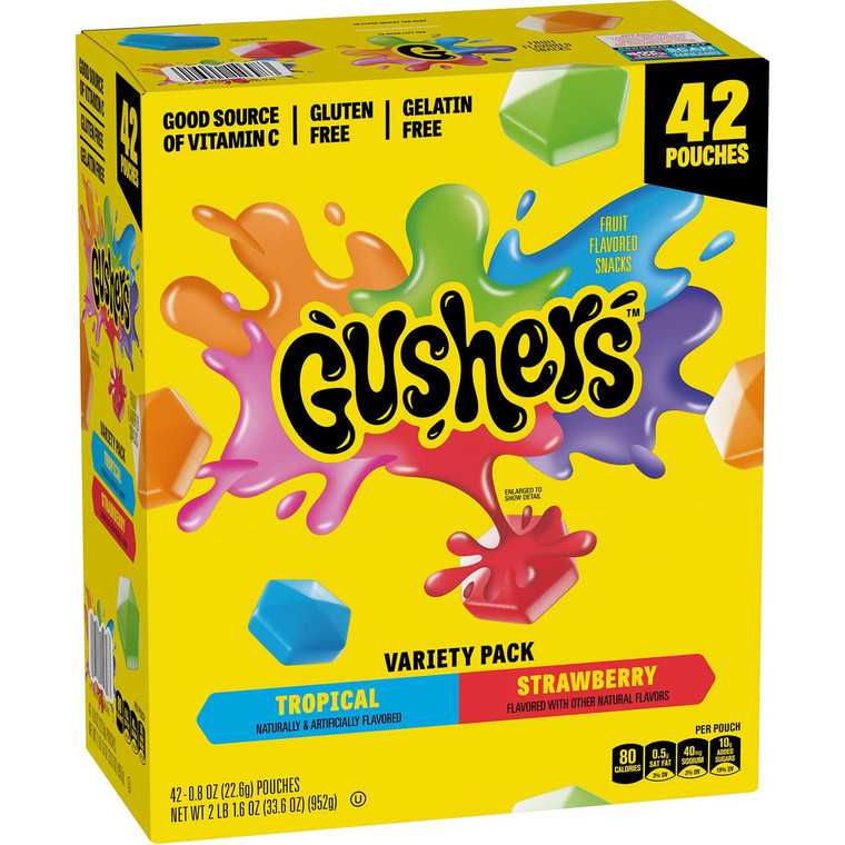 Gushers Strawberry & Tropical Variety Pack Snacks, 0.8 OZ, 42 Packs