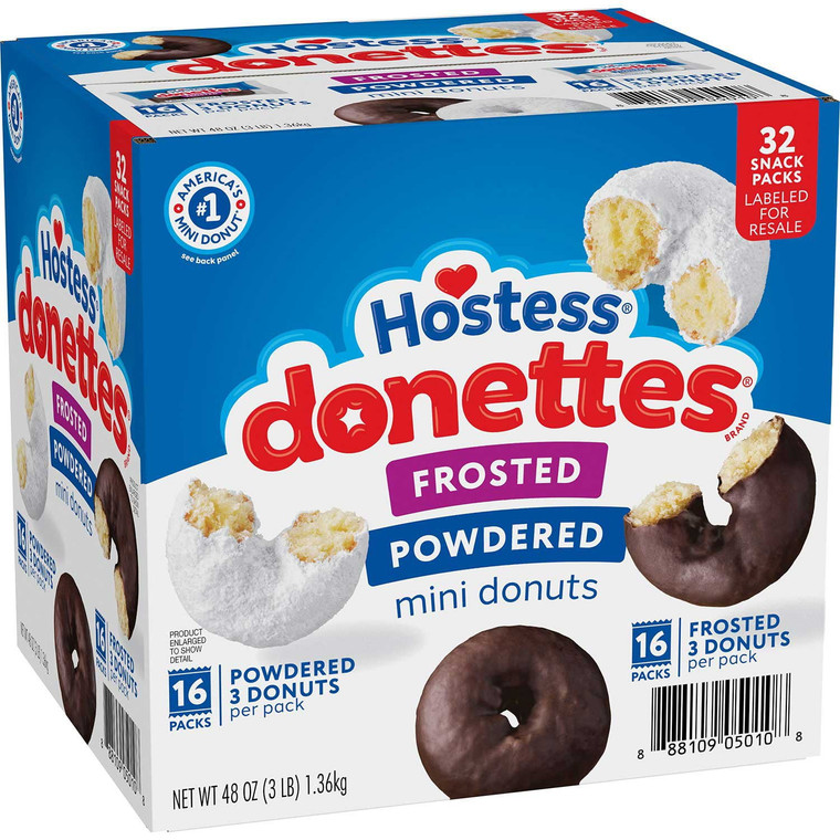 Hostess Donettes Variety Pack Donuts, Snack Size, 1.5 OZ, 32 Packs