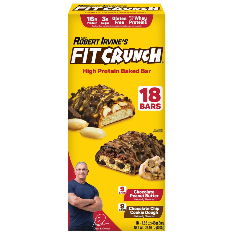 Chef Robert Irvine's FITCRUNCH High Protein Baked Bars, Variety Pack, 1.62 OZ, 18 CT