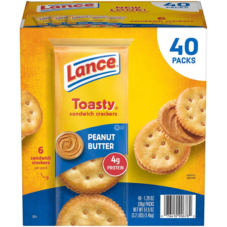 Lance Toasty Peanut Butter Sandwich Crackers, 1.29 OZ, 40 Packs