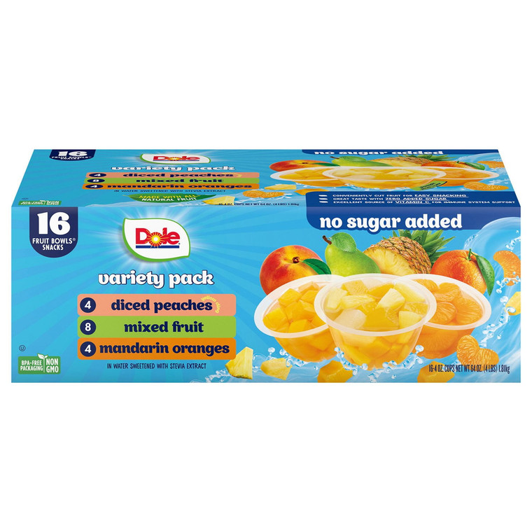 Dole No Sugar Added Mixed Fruit Variety Pack, 4 OZ, 16 Packs