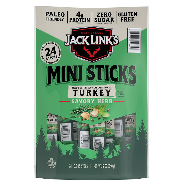 Jack Link’s Savory Herb Mini Turkey Stick, 0.5 OZ, 24 Packs