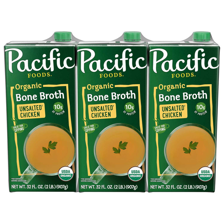 Pacific Bone Broth, Unsalted, 32 OZ, 3 Packs