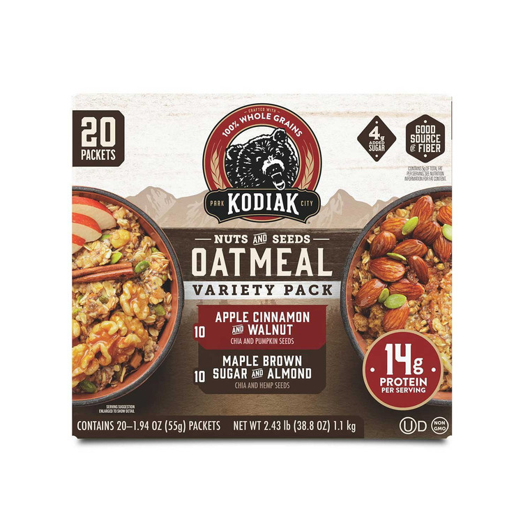 Kodiak Cakes Nuts & Seeds Oatmeal, Variety Pack, 20 Packs