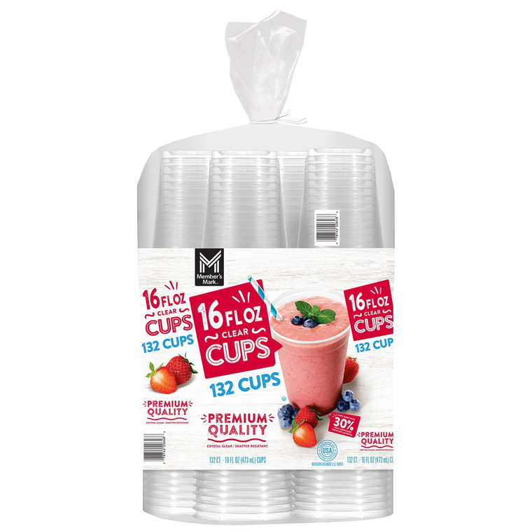 Member's Mark Clear Plastic Cups 16 OZ, 132 CT
