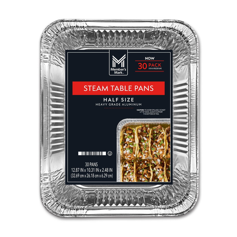 Member's Mark Half Size Aluminum Steam Table Pans, 30 CT