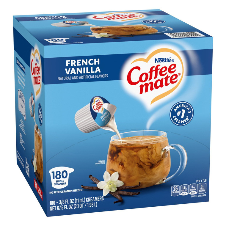 Coffee mate Liquid Coffee Creamer Singles, Non-Dairy, French Vanilla, 0.38 fl oz, 180 ct