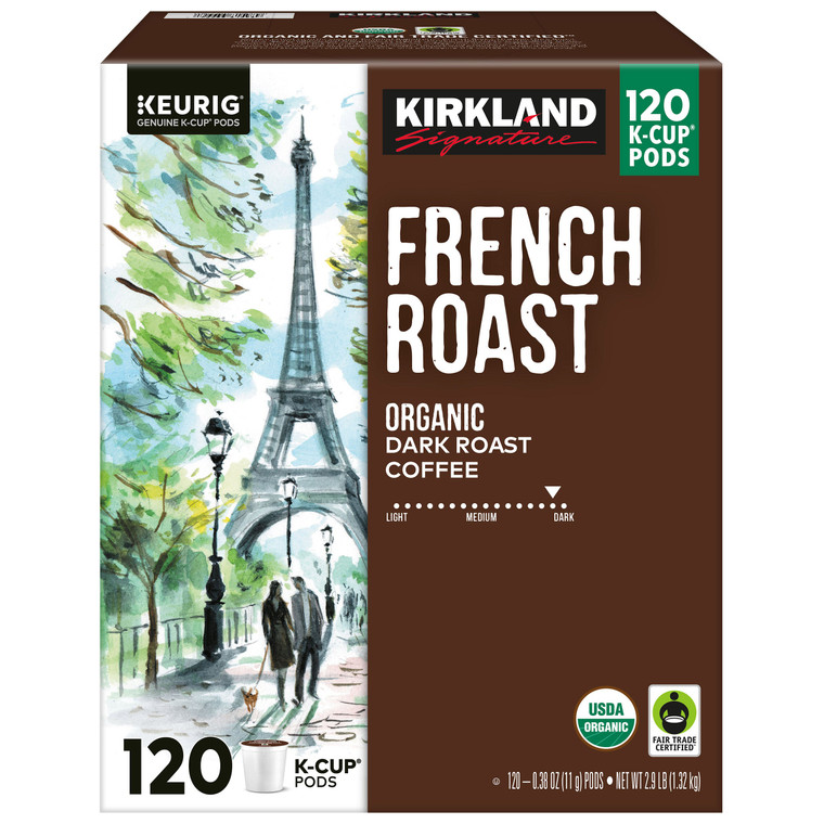 Kirkland Signature Organic French Roast Coffee, Dark Roast, Keurig K-Cup Pods, 120 ct