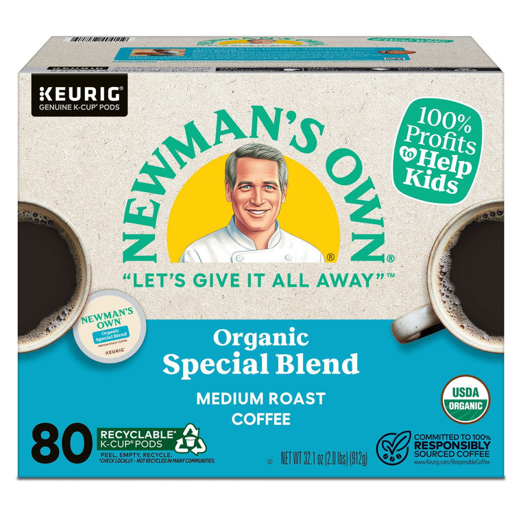 Newman's Own Organic Special Blend Coffee, Medium Roast, Keurig K-Cup Pods, 80 ct