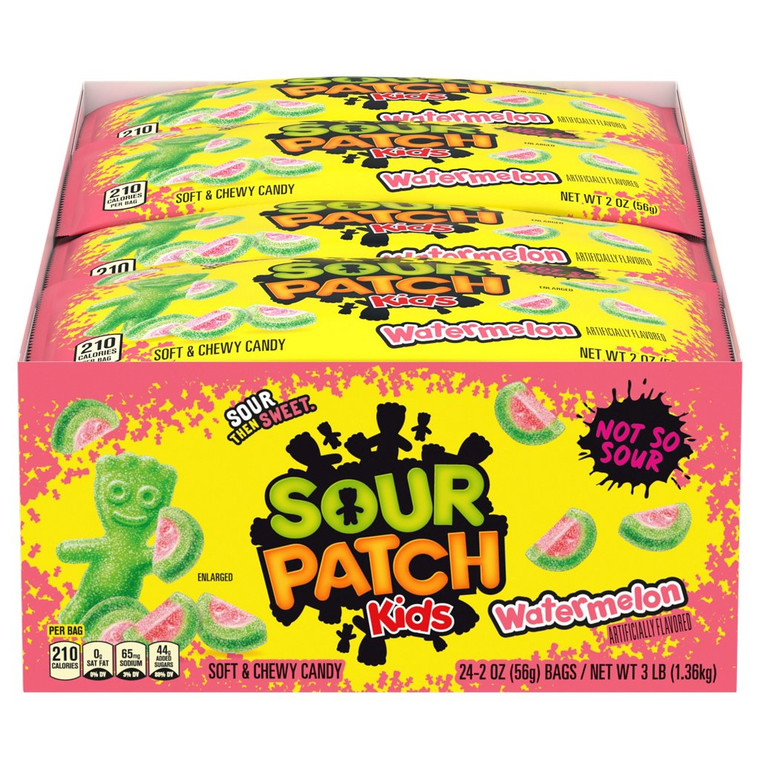 SOUR PATCH KIDS, Soft & Chewy Candy, Watermelon, 2 oz, 24 ct