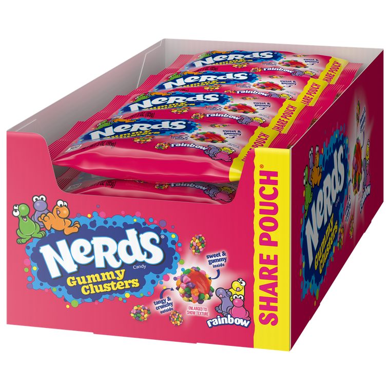 Nerds Candy Gummy Clusters, Rainbow, Share Pouch, 3 oz, 12 ct