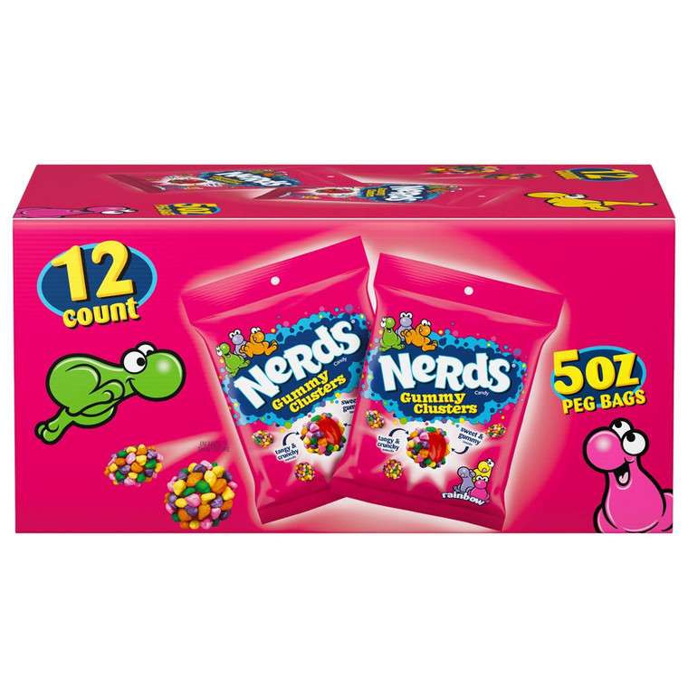 Nerds Gummy Clusters, Rainbow, 5 oz Peg Bag, 12 ct