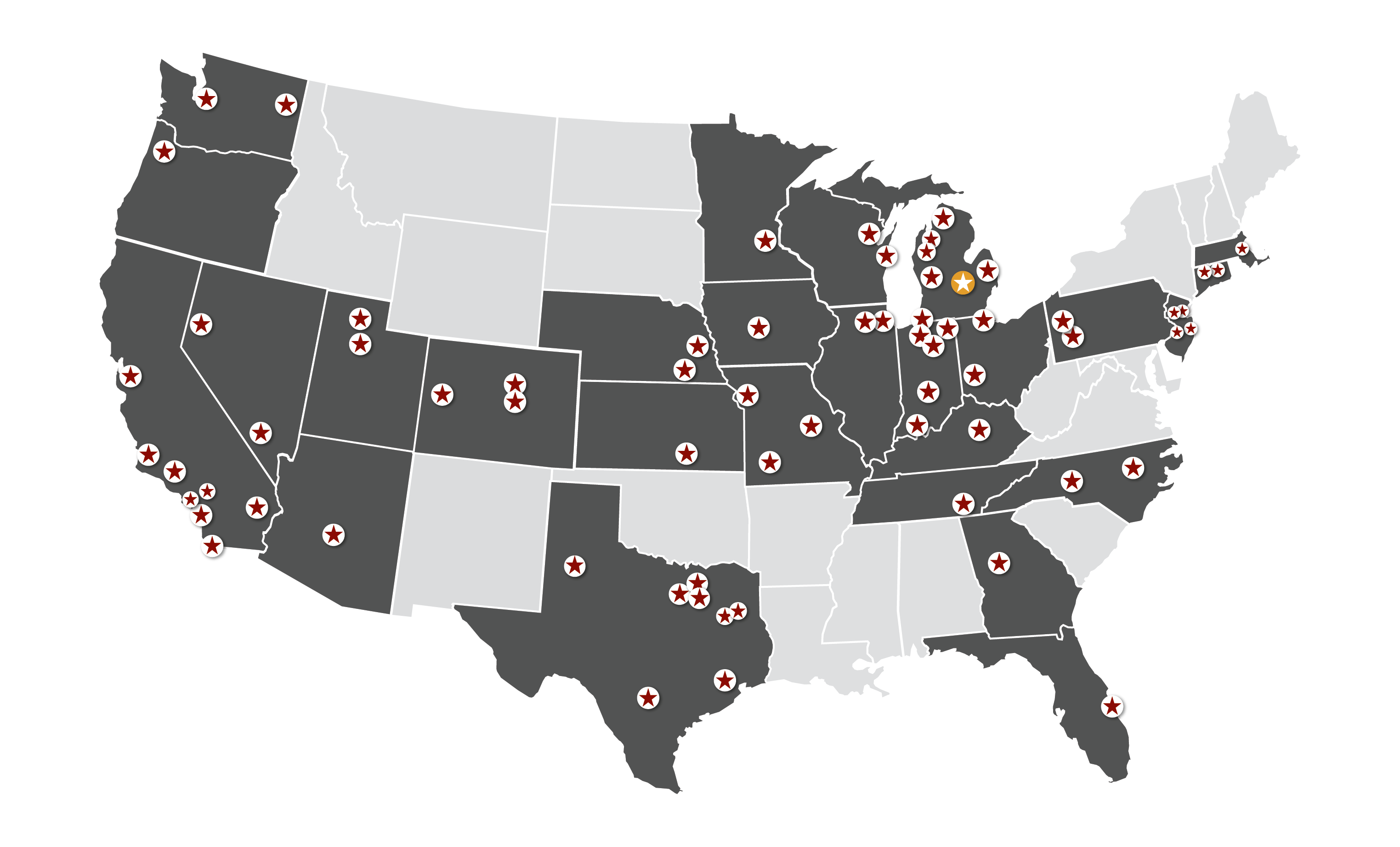 OneMonroe US hub locations map