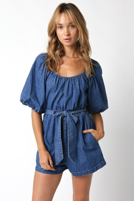 Denim shortsleeve romper