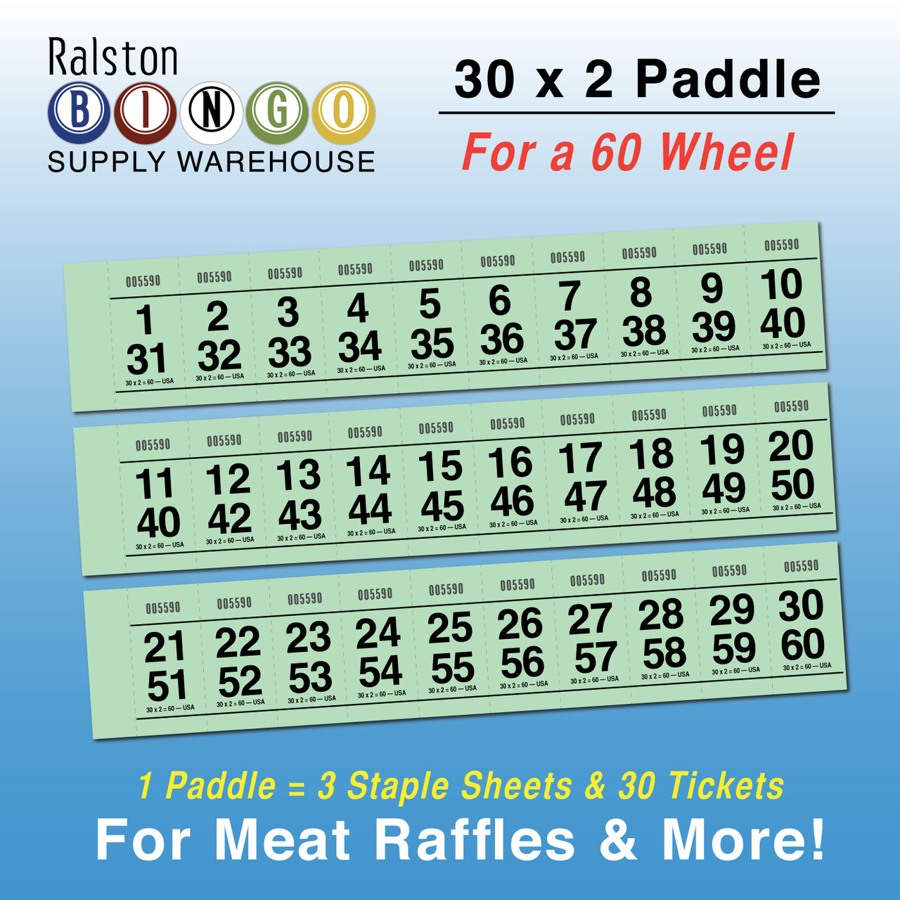 Paddle Tickets 30 x 2 Bingo Supply Warehouse