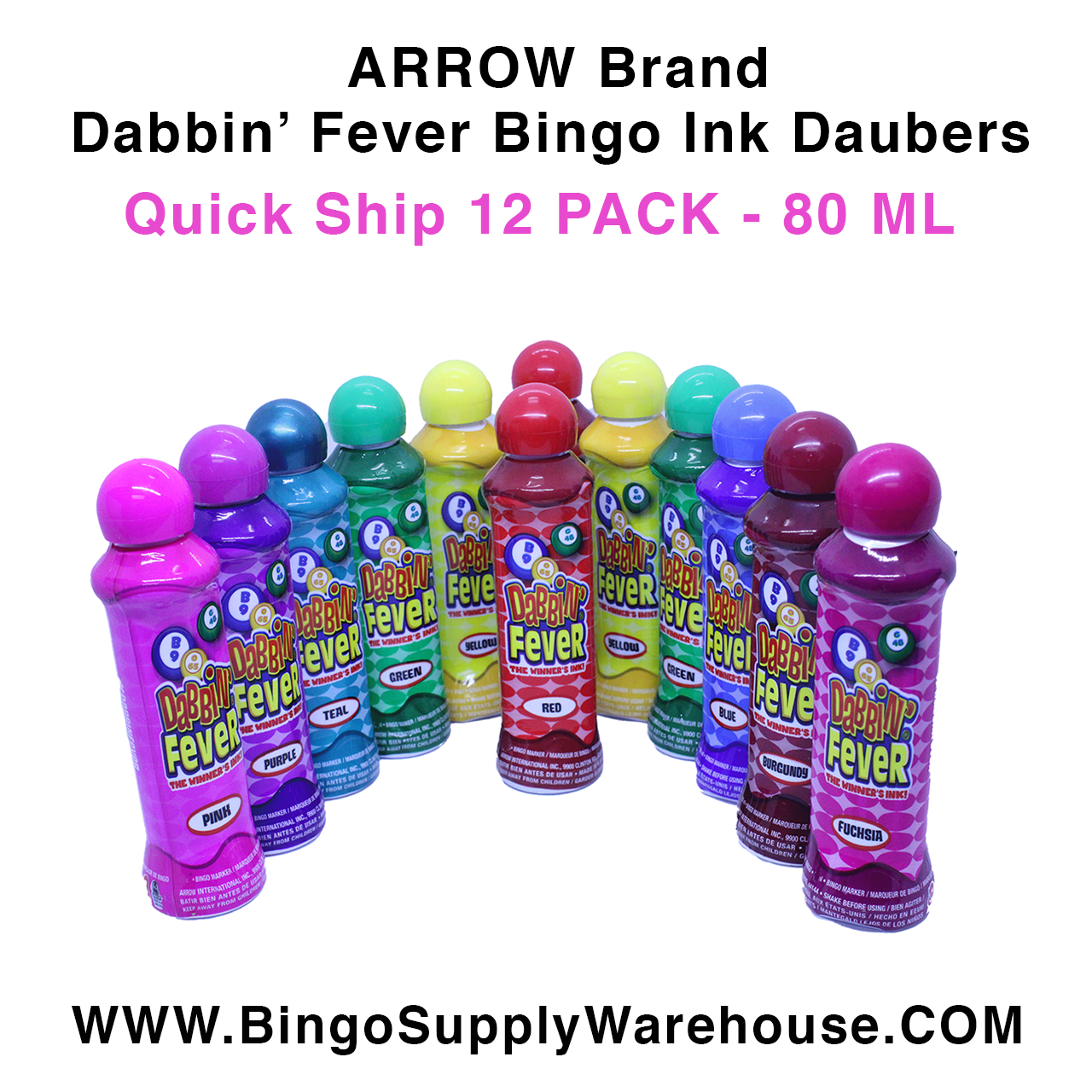 Arrow Dabbin Fever Bingo Ink Daubers Variety Colors 12 Pack 80 ml