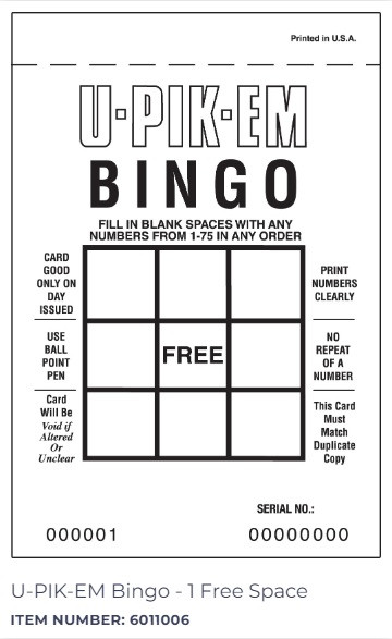 UPikEm Bingo Paper, 1 Free Space (500 Count Bundle) Bingo Supply