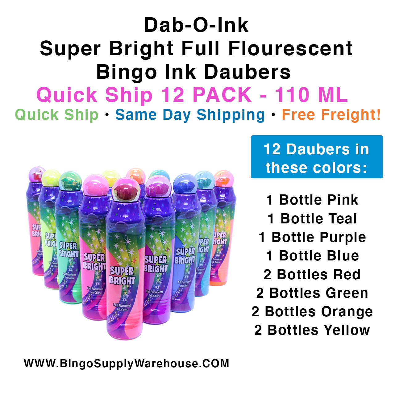 Super Bright 110ml Green Bingo Daubers - 12pk - Doolins