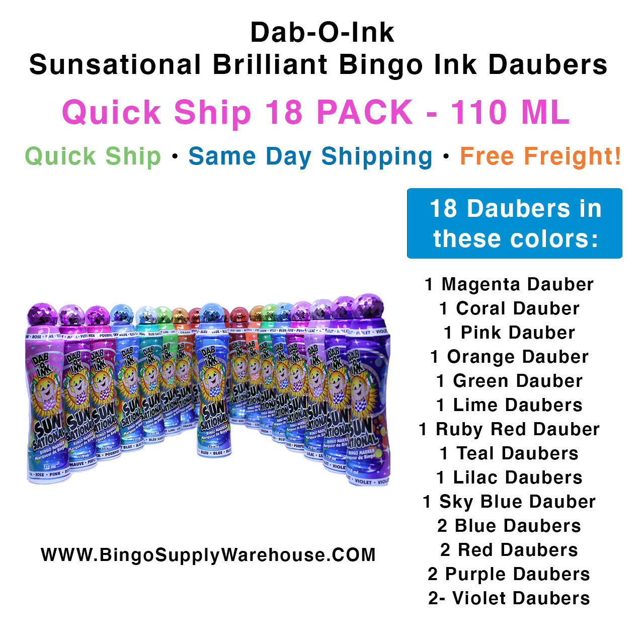 Dab-O-Ink Bingo Daubers - 12 Pack - Green - 3 ounce size - Bingo