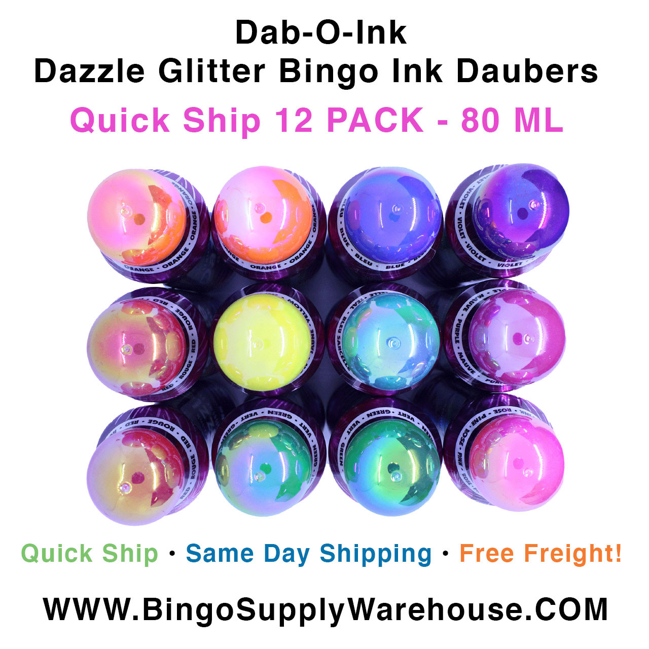 Dab-O-Ink Bingo Daubers - 3 pack - Magenta, Pink, Purple - 3 ounce size -  Bingo Ink Markers