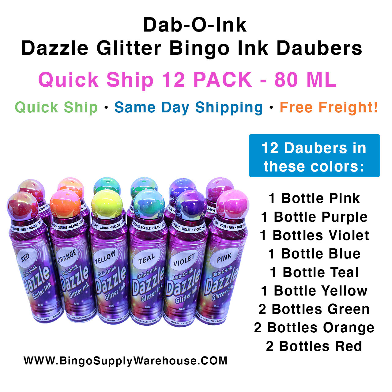 Dab-O-Ink Bingo Daubers - 12 Pack - Purple - 3 ounce size - Bingo