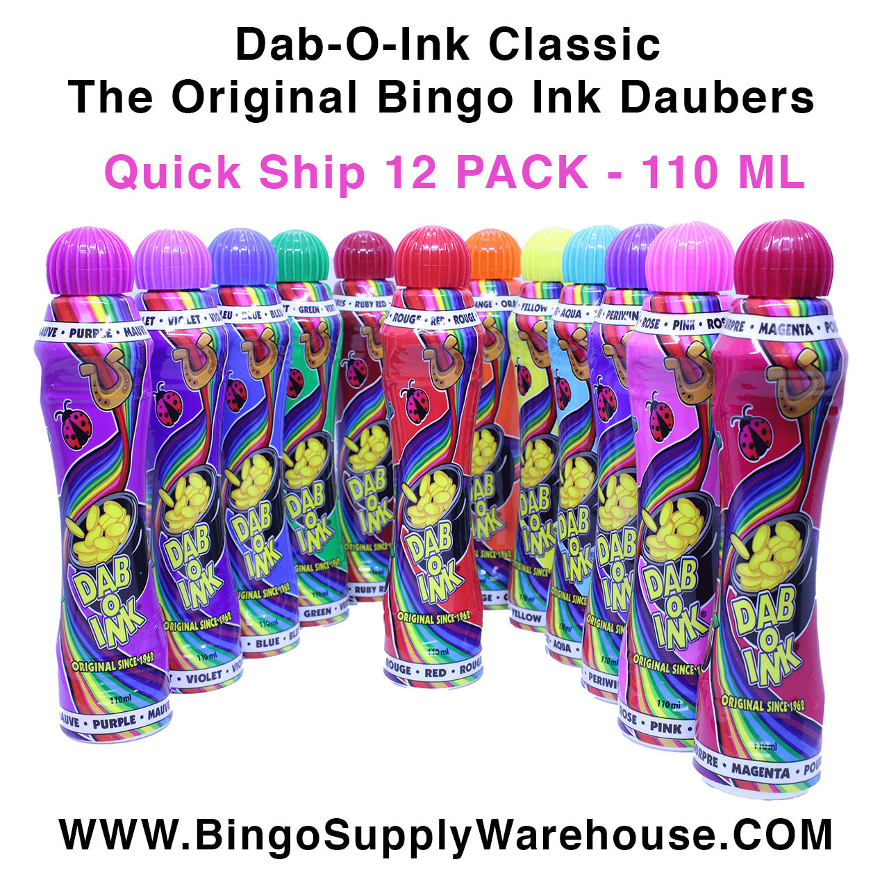 Dab-O-Ink Bingo Daubers - 3 pack - Aqua, Violet, Yellow - 3 ounce