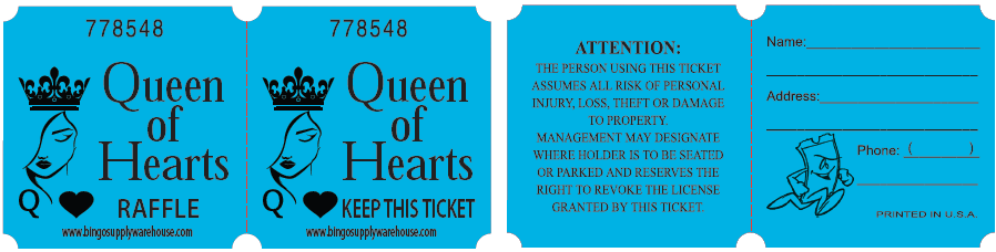 Queen of Hearts Double Raffle Ticket Marquee Blue - Bingo Supply Warehouse