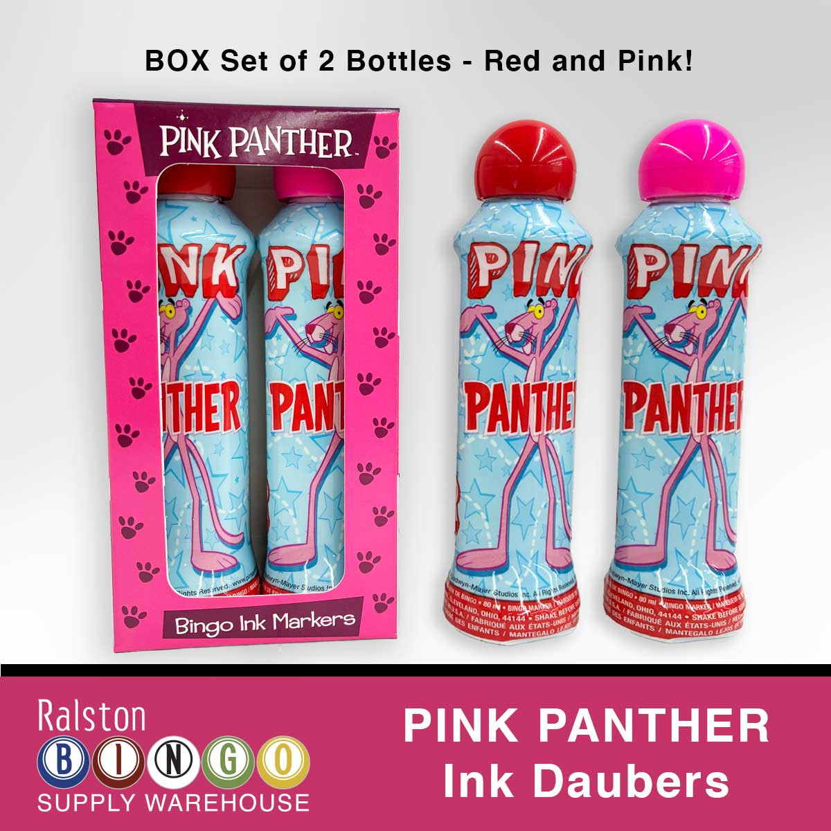 Pink Panther Bingo Ink Daubers - Box of (2) 3OZ Each - Bingo