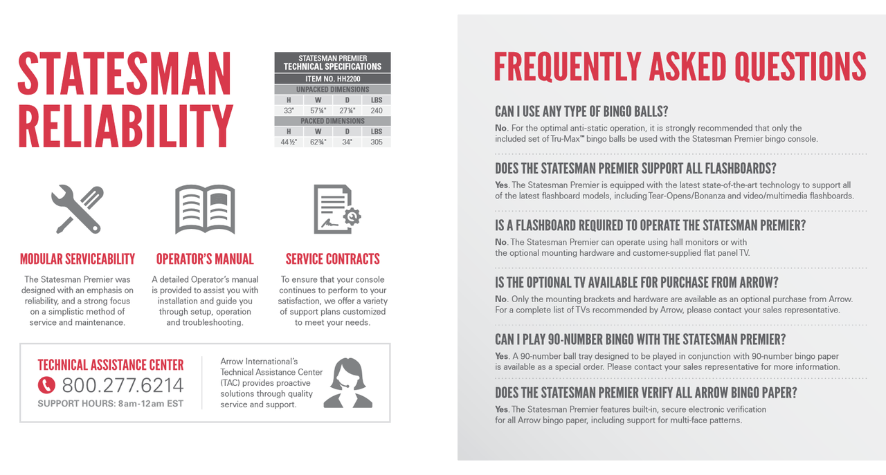 Statesman Premier Bingo Console Bingo Supply Warehouse