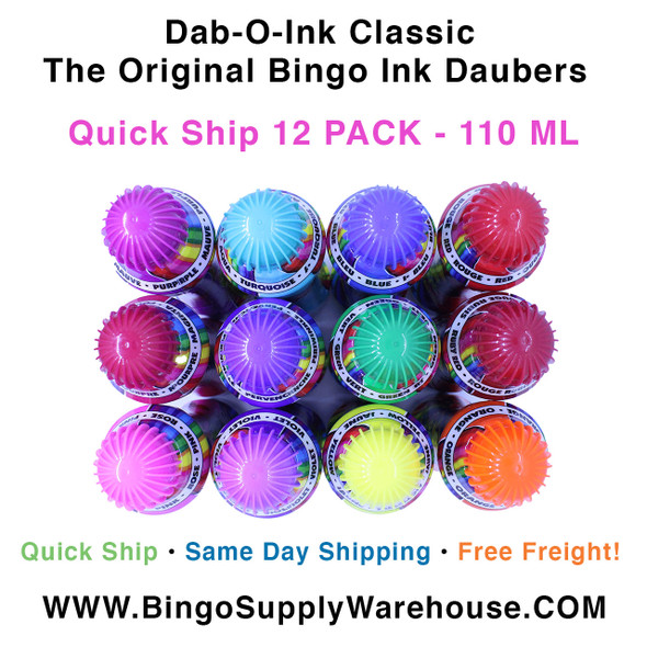 Dab-O-Ink The Original Classic Bingo Ink Daubers Variety Color 12 Pack - 110 ml Bottles