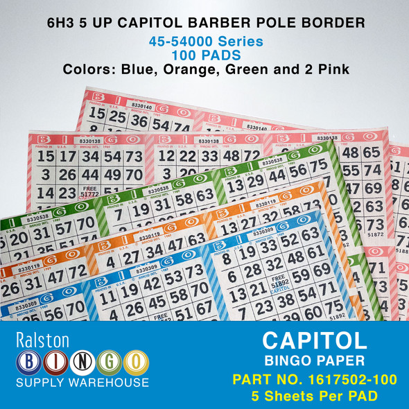 6H3 5 UP CAPITOL BARBER POLE BORDER (5 Sheets Per PAD/100 PADS)