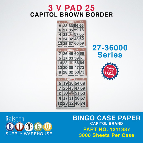 Case Bingo Paper - Capitol V 3 PAD 25 Series 27-36000 Brown Border 