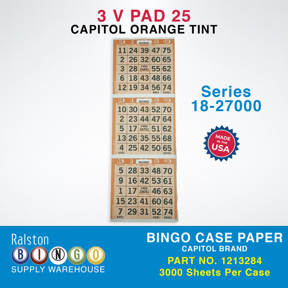 Case Bingo Paper - Capitol V 3 PAD 25 Series 18-27000 Orange Tint
