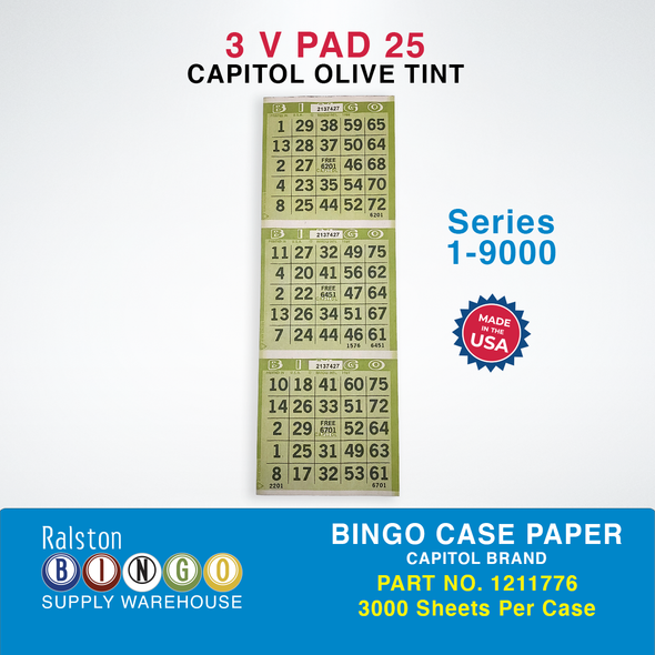 Case Bingo Paper - Capitol V 3 PAD 25 Series 1-9000 Olive Tint
