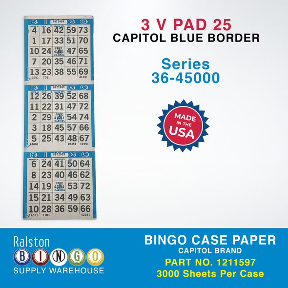 Case Bingo Paper - Capitol V 3 PAD 25 Series 36-45000 Blue Border