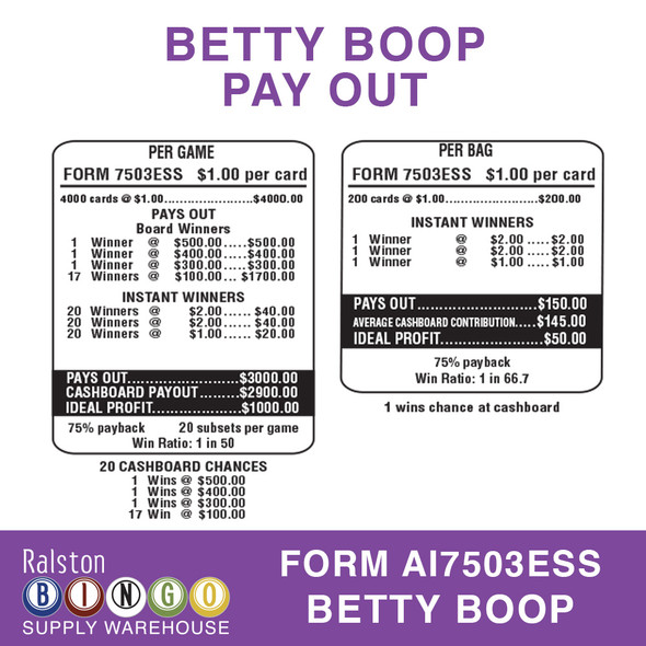 BETTY BOOP CASH BOARD - $1 4000 Count Subset (20 Bags/200 Tickets)