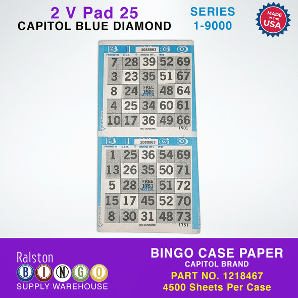 Case Bingo Paper - Capitol 2V PAD 25 Series 1-9000 Blue Diamond