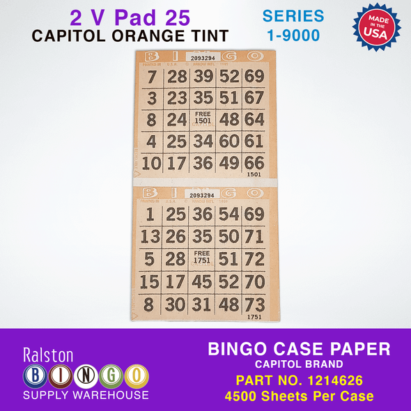 Case Bingo Paper - Capitol 2V PAD 25 Series 36-45000 Orange Tint