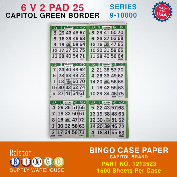 Case Bingo Paper - Capitol 6 V 2 PAD 25 Series 9-18000 Green Border