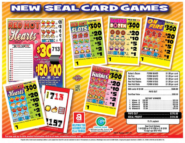 Seal Game Brochure Flyer Showing All One Window Seal Cards Tickets in Red Hot Hearts New Seal Card Games