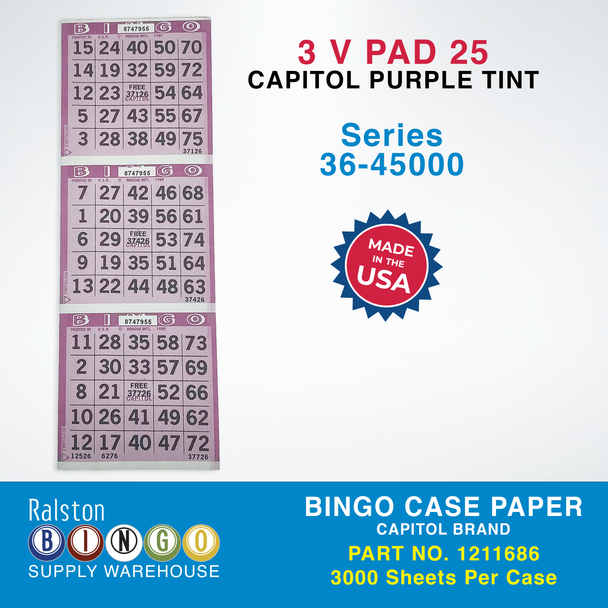Case Bingo Paper - Capitol V 3 PAD 25 Series 36-45000 Purple Tint