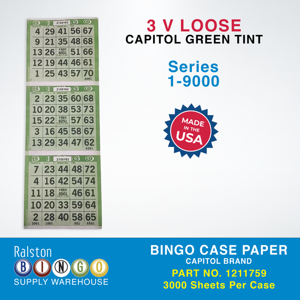 Case Bingo Paper - Capitol V 3 LOOSE Series 1-9000 Green Tint