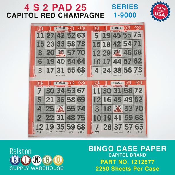 Case Bingo Paper - Capitol 4 S 2 PAD 25 Series 18-27000 Red Champagne