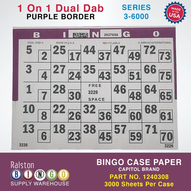 Case Bingo Paper - Capitol 1 On 1 Dual Dab 3-6000 Purple Border
