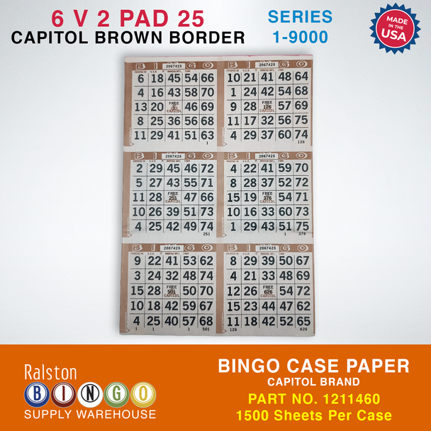 Case Bingo Paper - Capitol 6 V 2 PAD 25 Series 1-9000 Brown Border