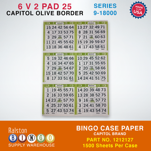 Case Bingo Paper - Capitol 6 V 2 PAD 25 Series 9-18000 Olive Border
