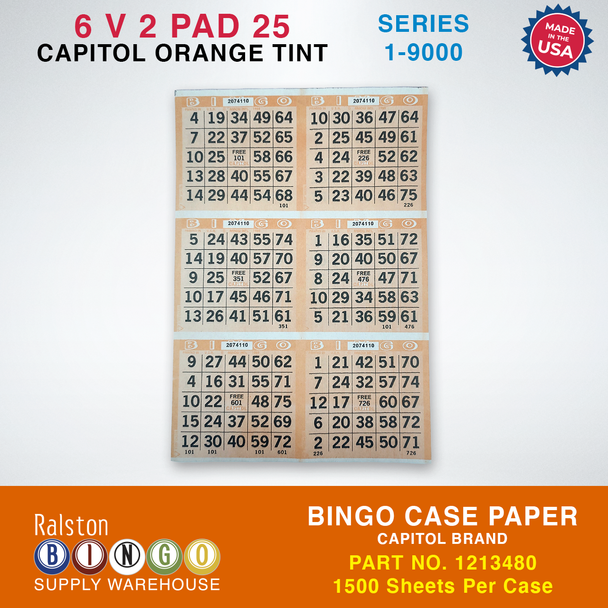 Case Bingo Paper - Capitol 6 V 2 PAD 25 Series 1-9000 Orange Tint