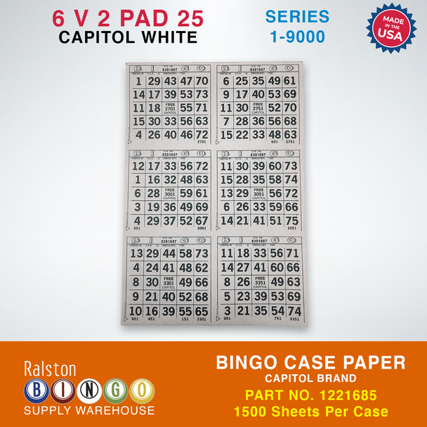 Case Bingo Paper - Capitol 6 V 2 PAD 25 Series 1-9000 White